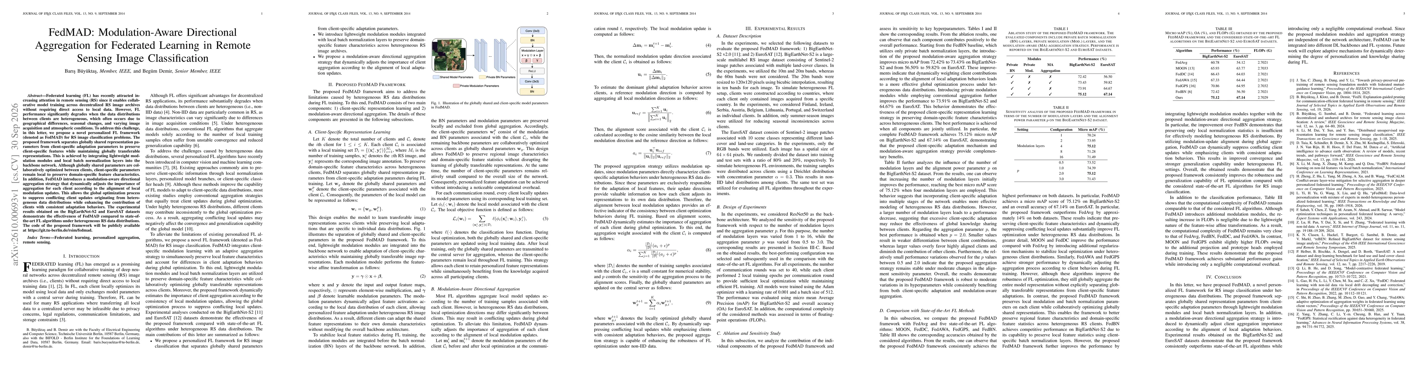 Thumbnail for FedMAD: Modulation-Aware Directional Aggregation for Federated Learning in Remote Sensing Image Classification