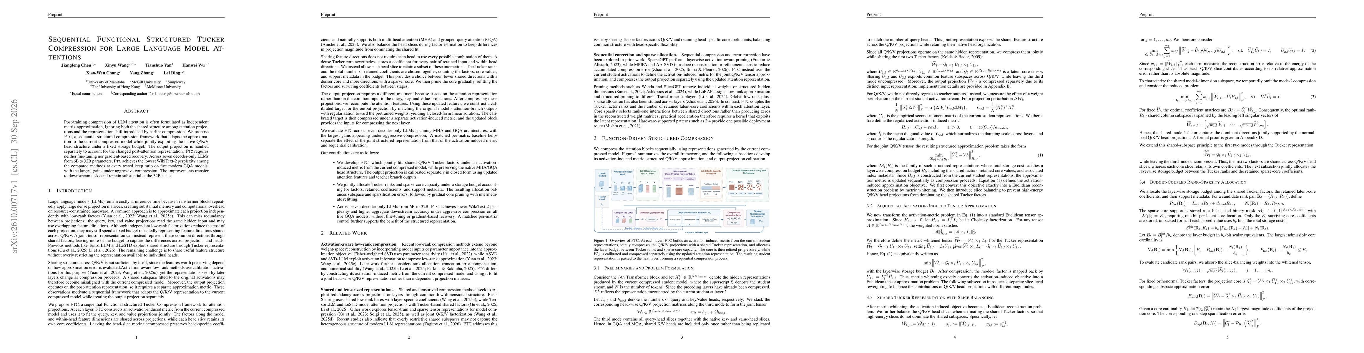 Thumbnail for Sequential Functional Structured Tucker Compression for Large Language Model Attentions
