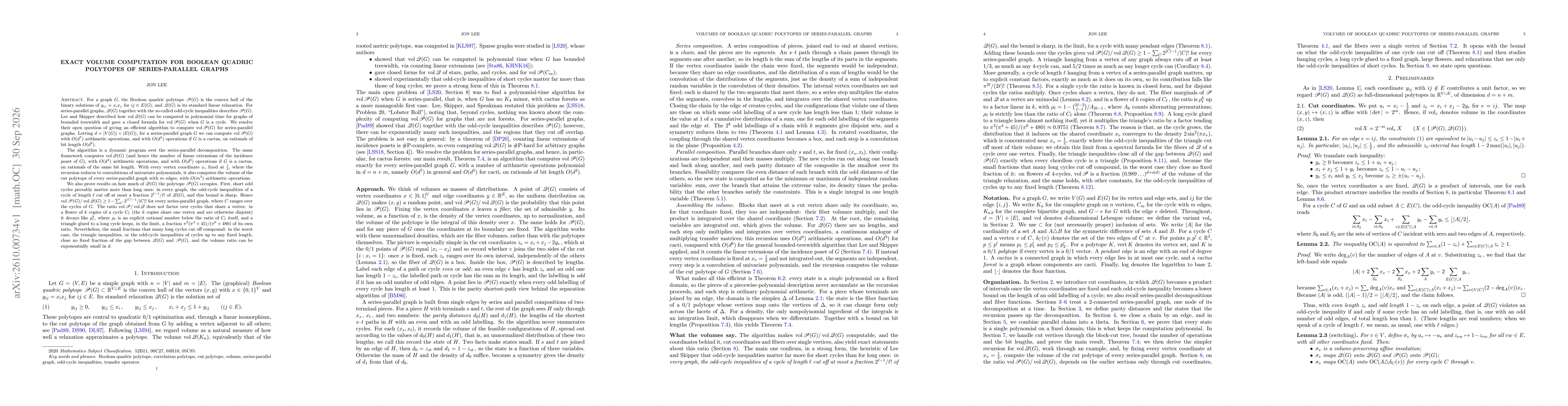 Thumbnail for Exact volume computation for Boolean quadric polytopes of series-parallel graphs