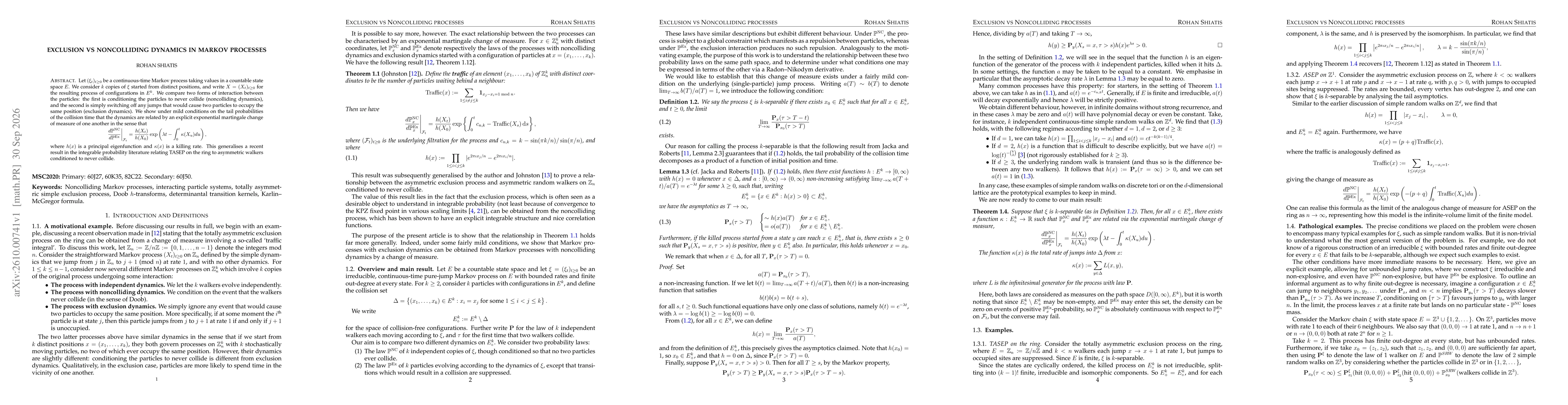 Thumbnail for Exclusion vs Noncolliding Dynamics in Markov Processes
