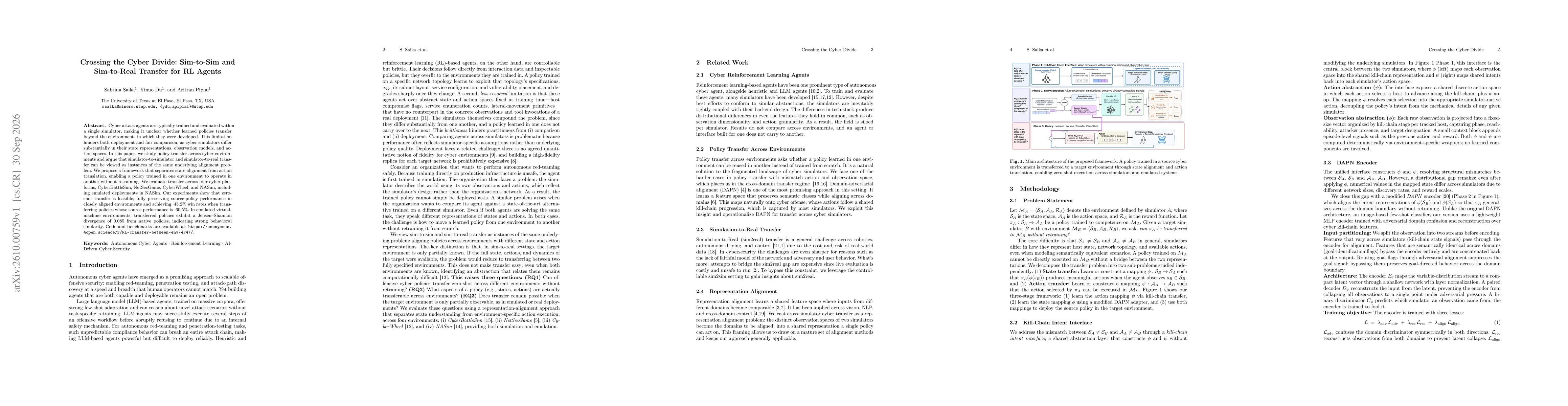 Thumbnail for Crossing the Cyber Divide: Sim-to-Sim and Sim-to-Real Transfer for RL Agents