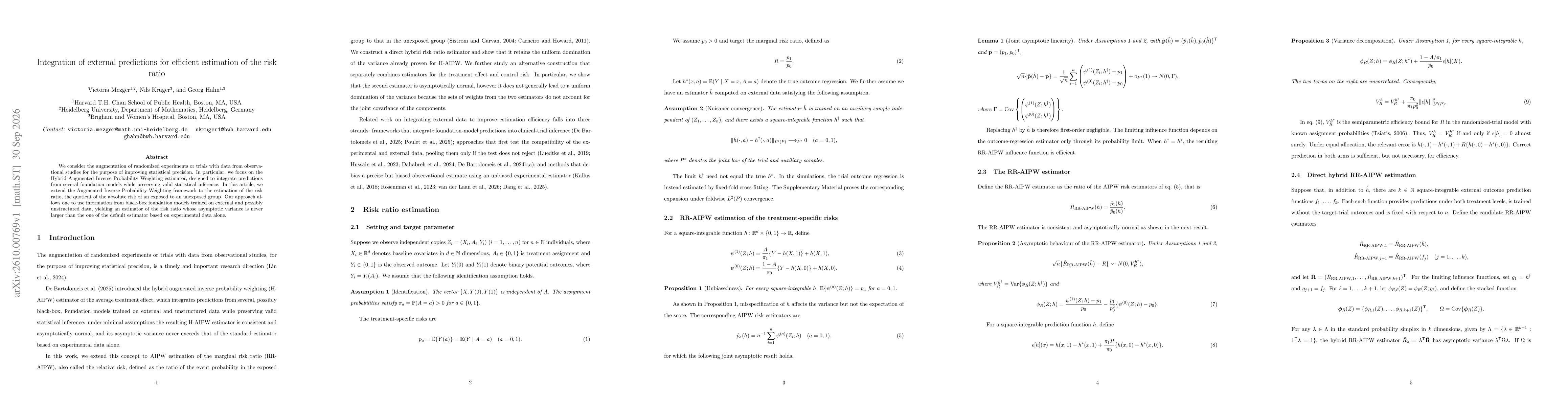 Thumbnail for Integration of external predictions for efficient estimation of the risk ratio