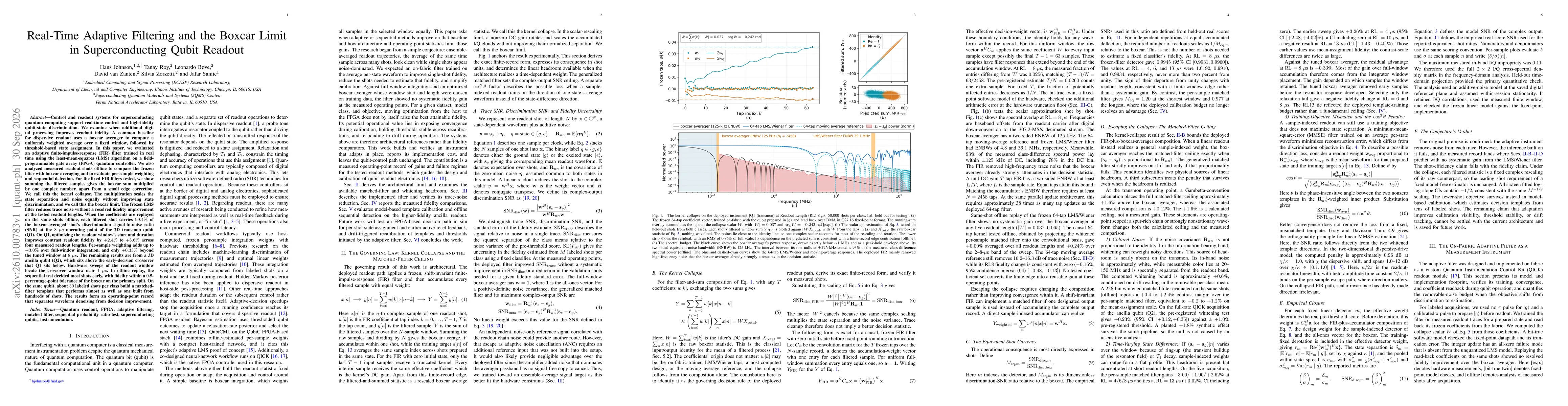 Thumbnail for Real-Time Adaptive Filtering and the Boxcar Limit in Superconducting Qubit Readout