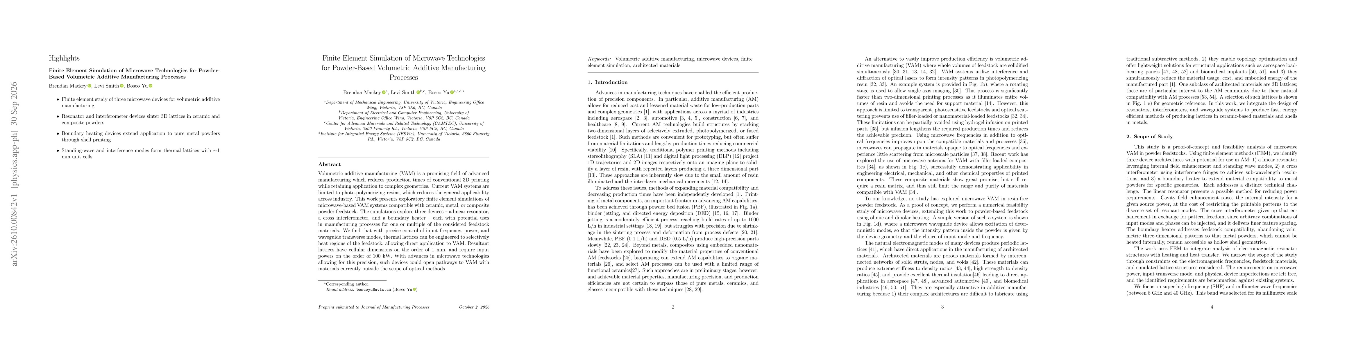 Thumbnail for Finite Element Simulation of Microwave Technologies for PowderBased Volumetric Additive Manufacturing Processes