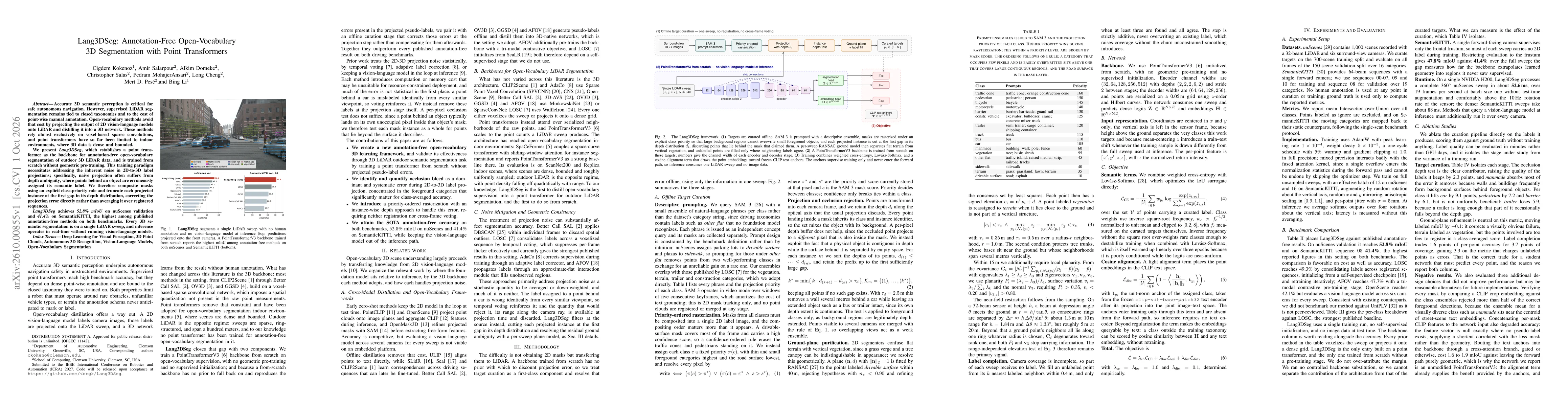 Thumbnail for Lang3DSeg: Annotation-Free Open-Vocabulary 3D Segmentation with Point Transformers