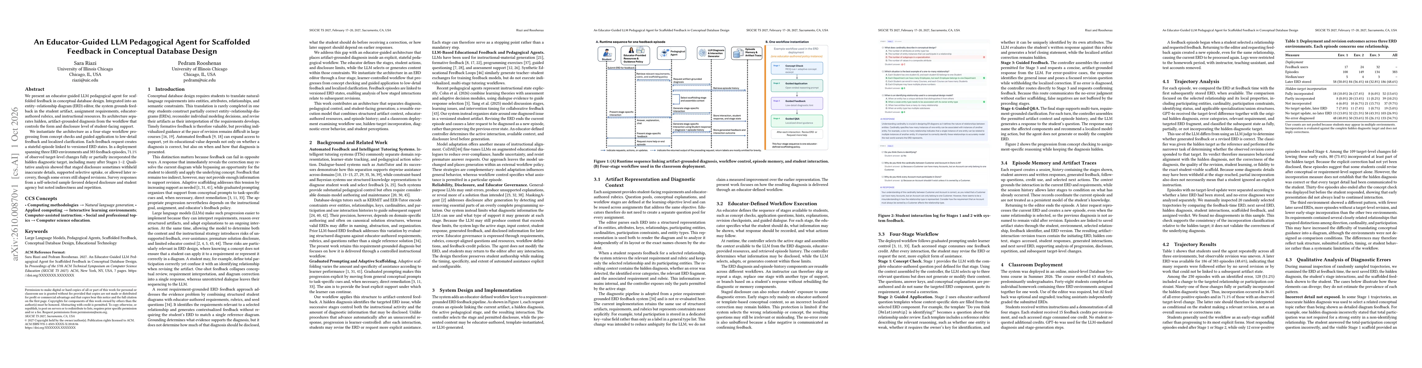 Thumbnail for An Educator-Guided LLM Pedagogical Agent for Scaffolded Feedback in Conceptual Database Design