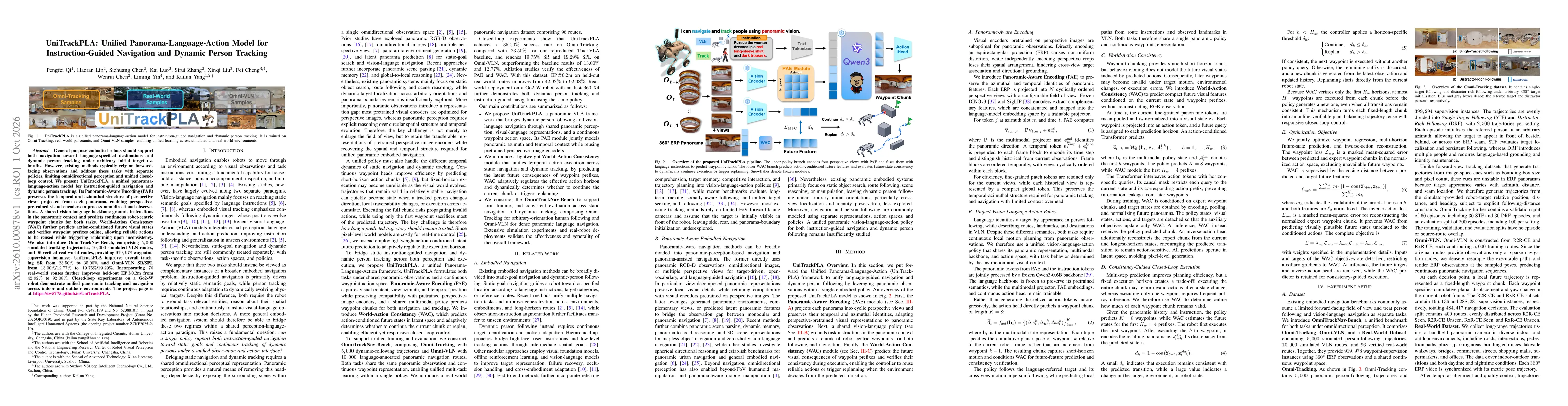Thumbnail for UniTrackPLA: Unified Panorama-Language-Action Model for Instruction-Guided Navigation and Dynamic Person Tracking