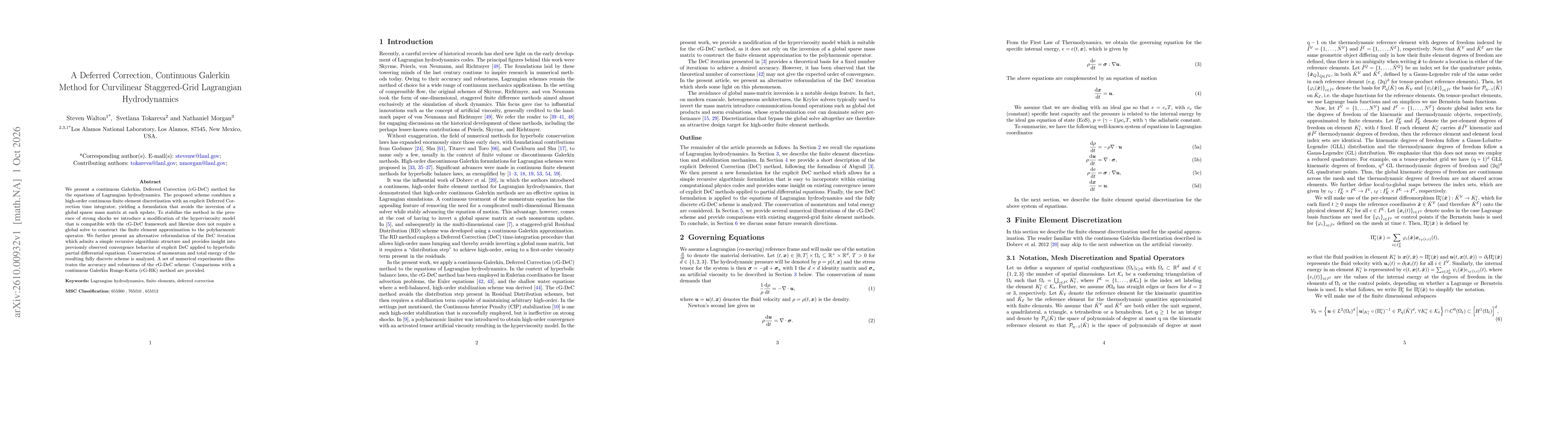 Thumbnail for A Deferred Correction, Continuous Galerkin Method for Curvilinear Staggered-Grid Lagrangian Hydrodynamics