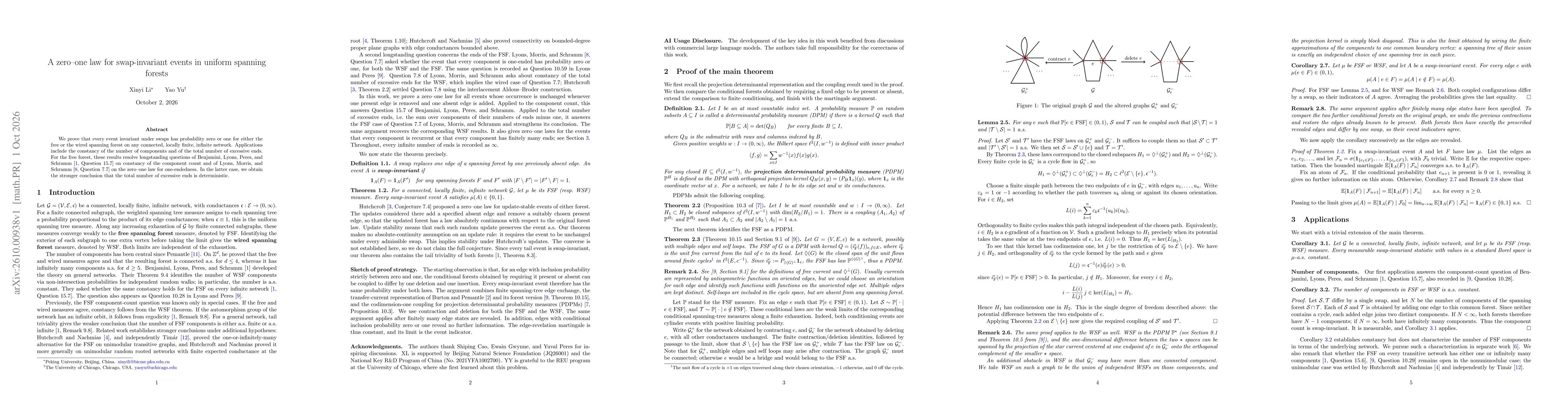 Thumbnail for A zero-one law for swap-invariant events in uniform spanning forests