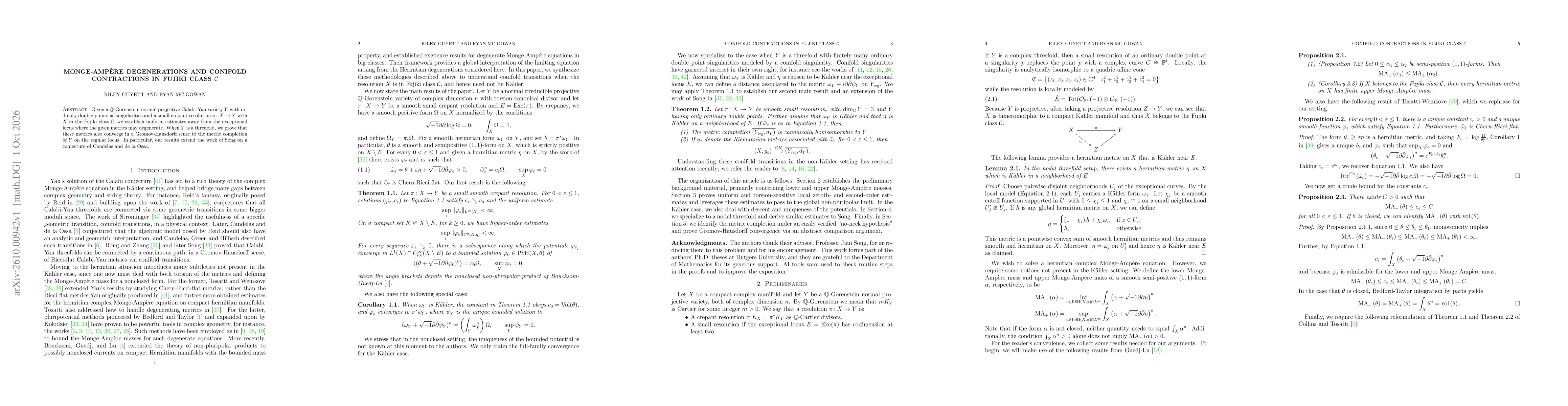 Thumbnail for Monge-Ampère degenerations and conifold contractions in Fujiki class $\mathcal{C}$