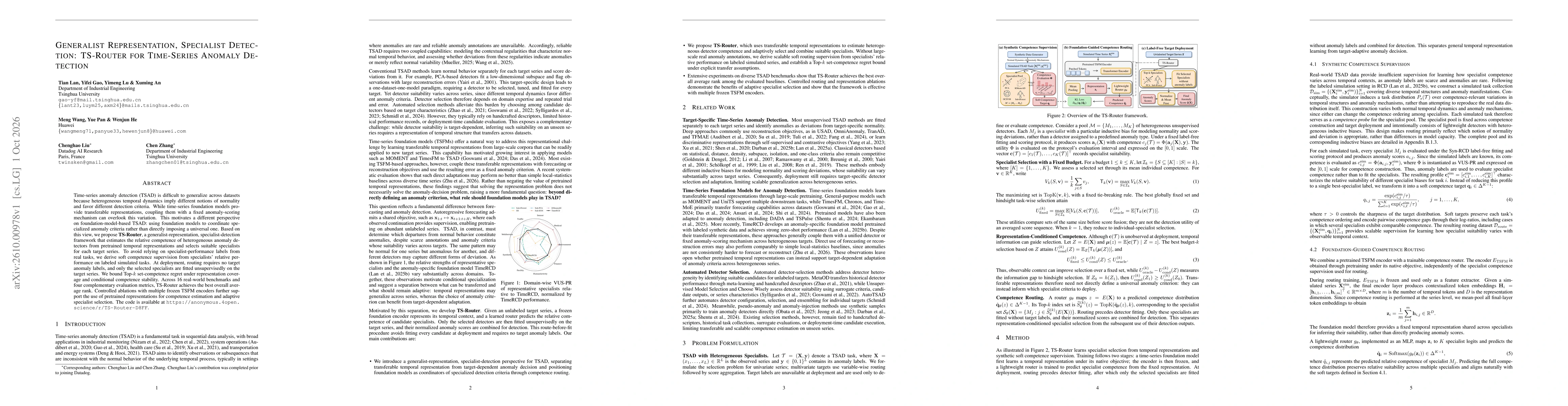 Thumbnail for Generalist Representation, Specialist Detection: TS-Router for Time-Series Anomaly Detection