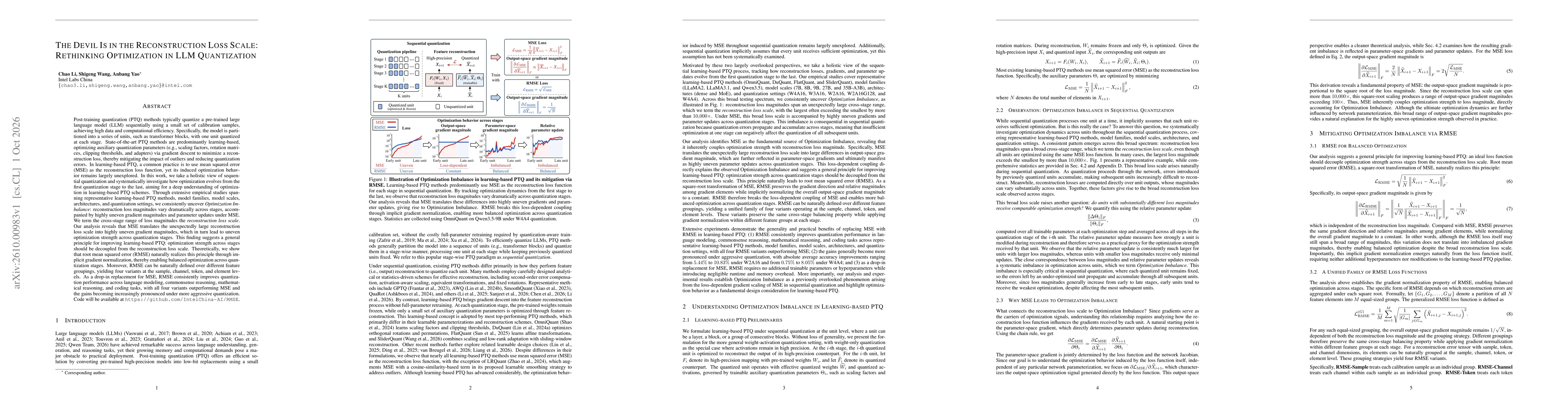 Thumbnail for The Devil Is in the Reconstruction Loss Scale: Rethinking Optimization in LLM Quantization