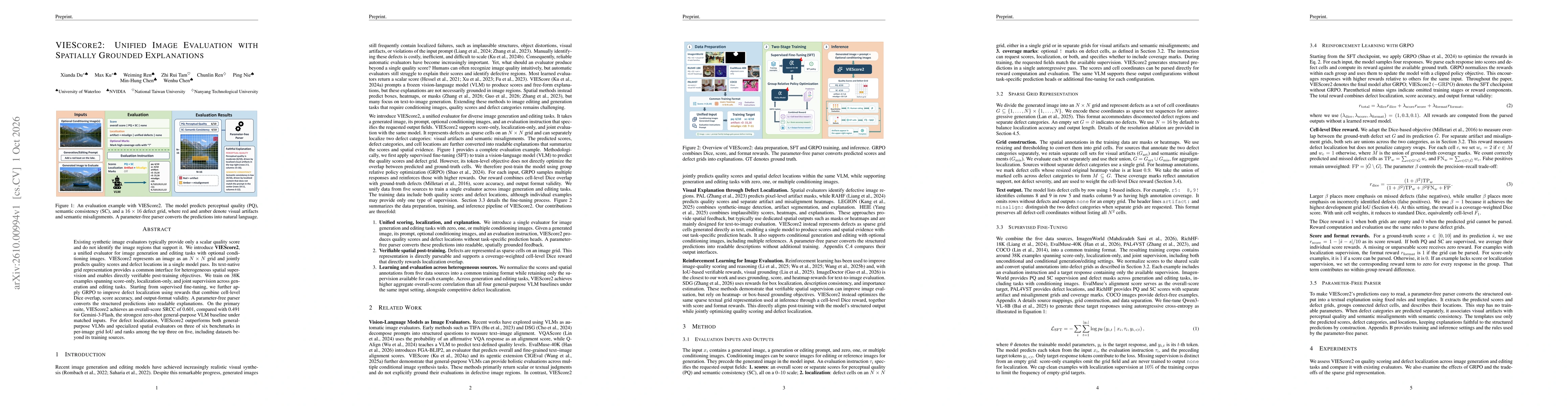 Thumbnail for VIEScore2: Unified Image Evaluation with Spatially Grounded Explanations