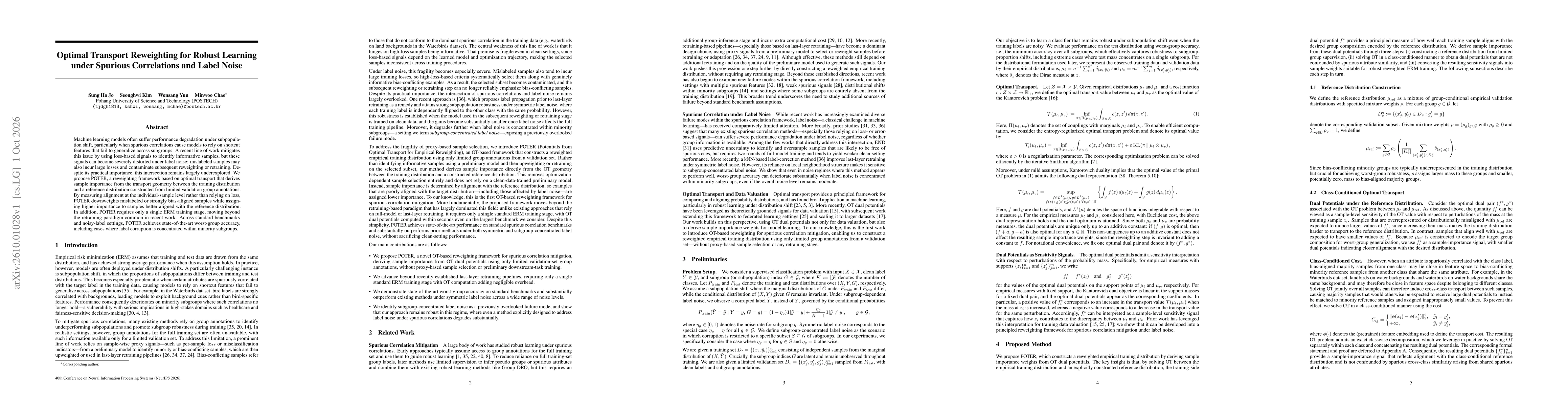 Thumbnail for Optimal Transport Reweighting for Robust Learning under Spurious Correlations and Label Noise