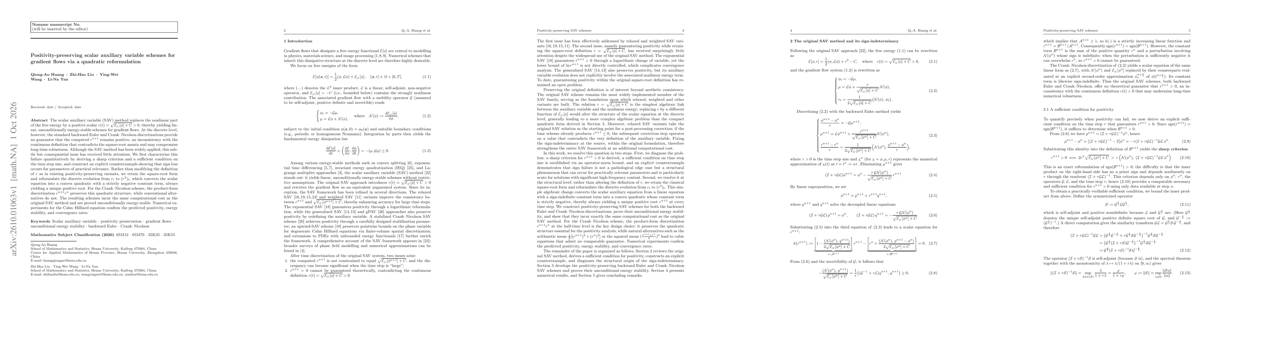 Thumbnail for Positivity-preserving scalar auxiliary variable schemes for gradient flows via a quadratic reformulation