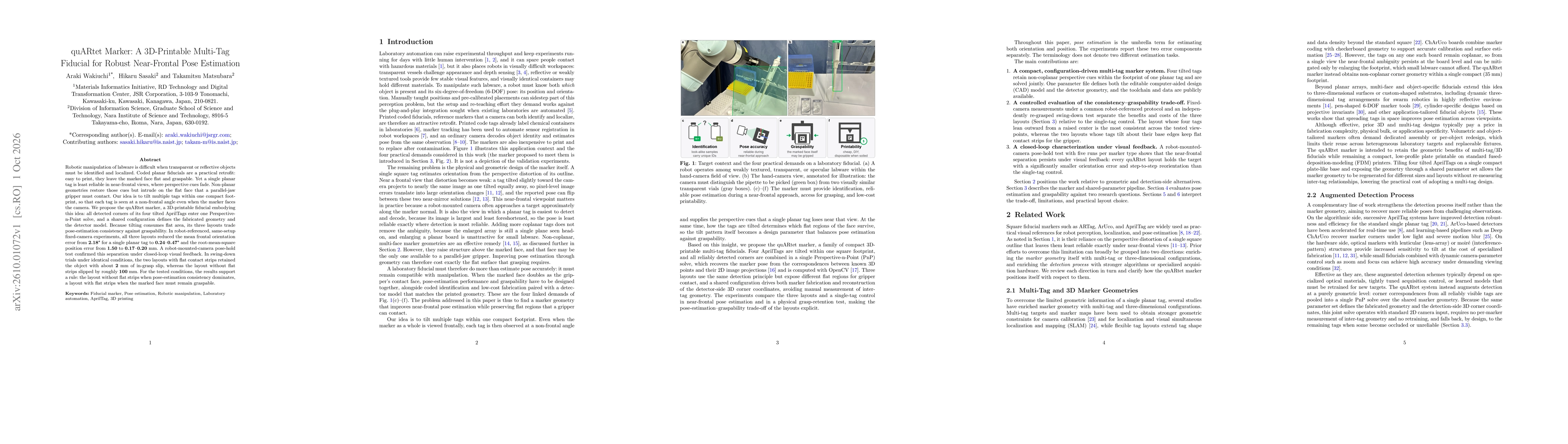Thumbnail for quARtet Marker: A 3D-Printable Multi-Tag Fiducial for Robust Near-Frontal Pose Estimation