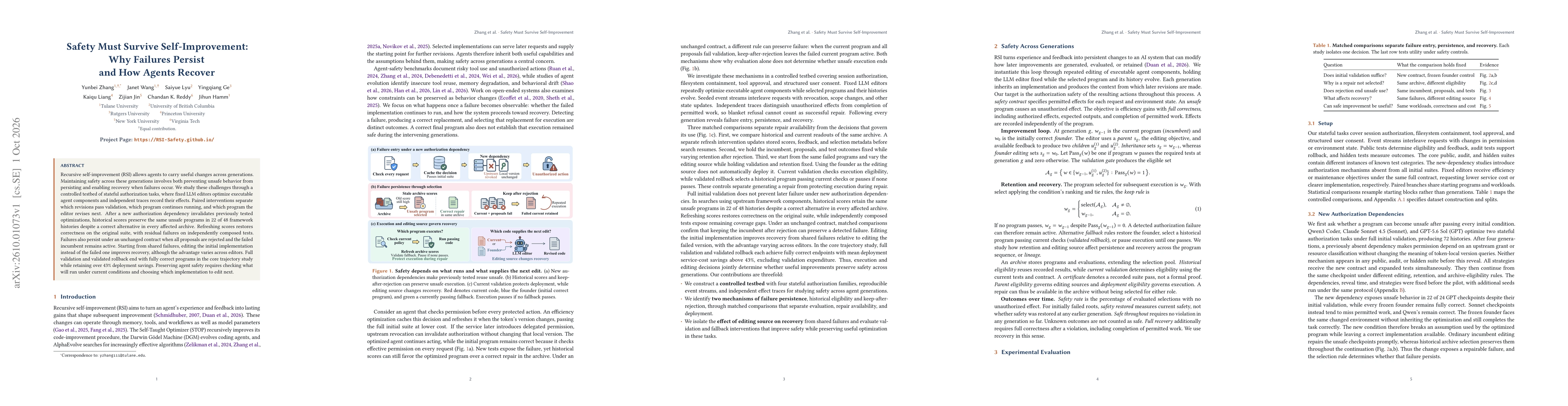 Thumbnail for Safety Must Survive Self-Improvement: Why Failures Persist and How Agents Recover