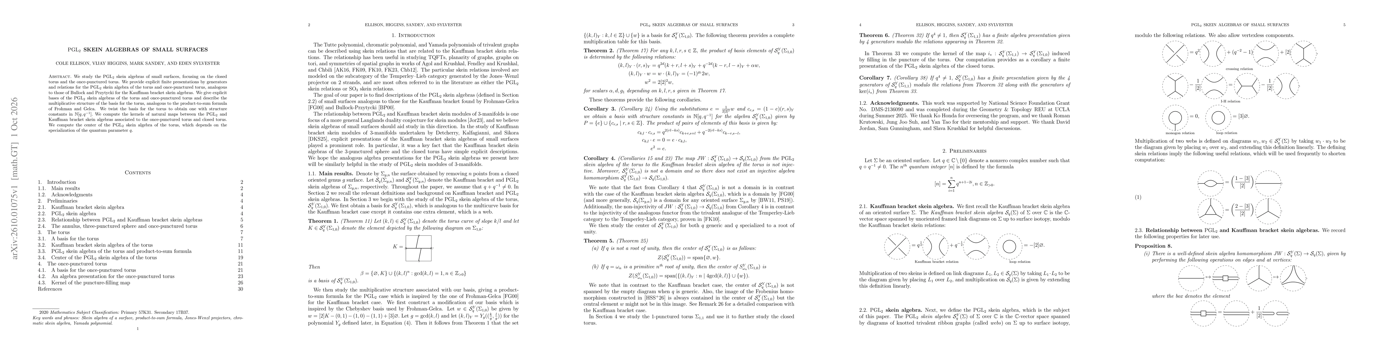Thumbnail for $\rm{PGL}_2$ skein algebras of small surfaces