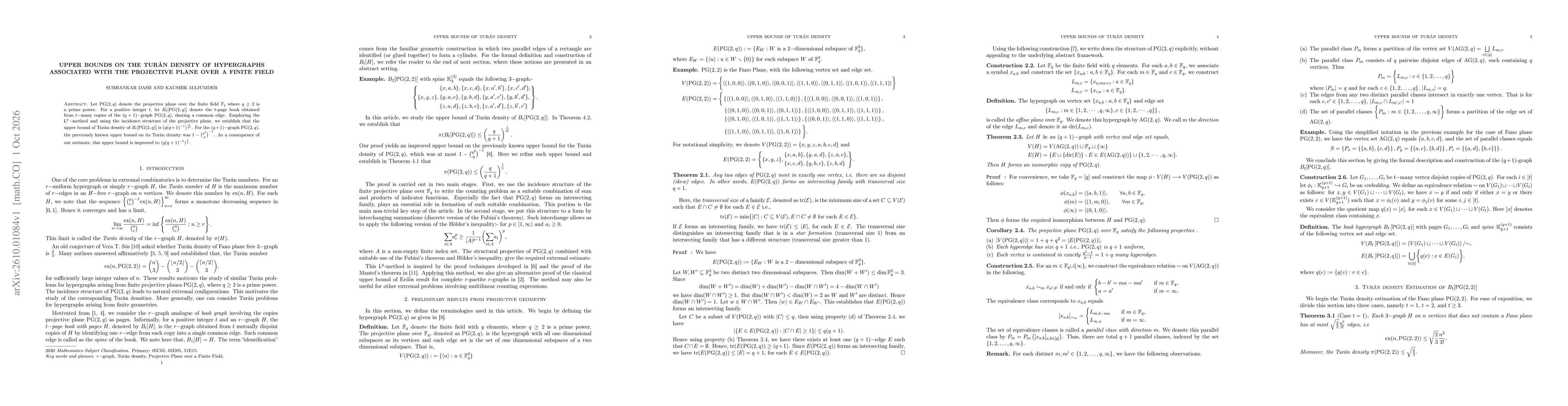 Thumbnail for Upper Bounds on the Turán Density of Hypergraphs Associated with the Projective Plane over a Finite Field
