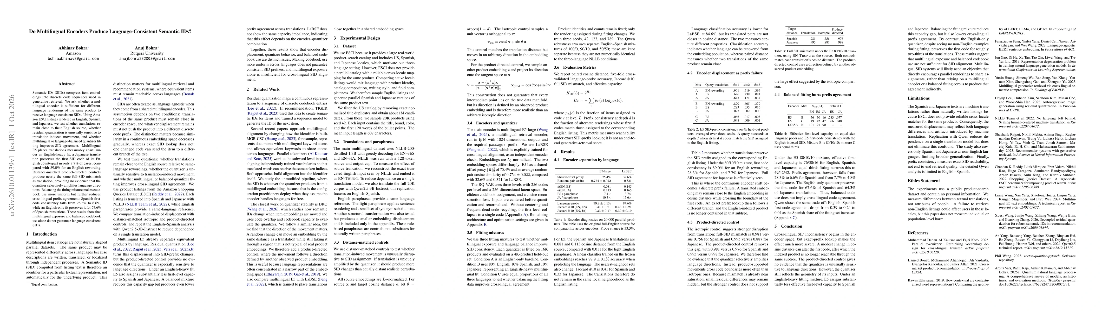 Thumbnail for Do Multilingual Encoders Produce Language-Consistent Semantic IDs?