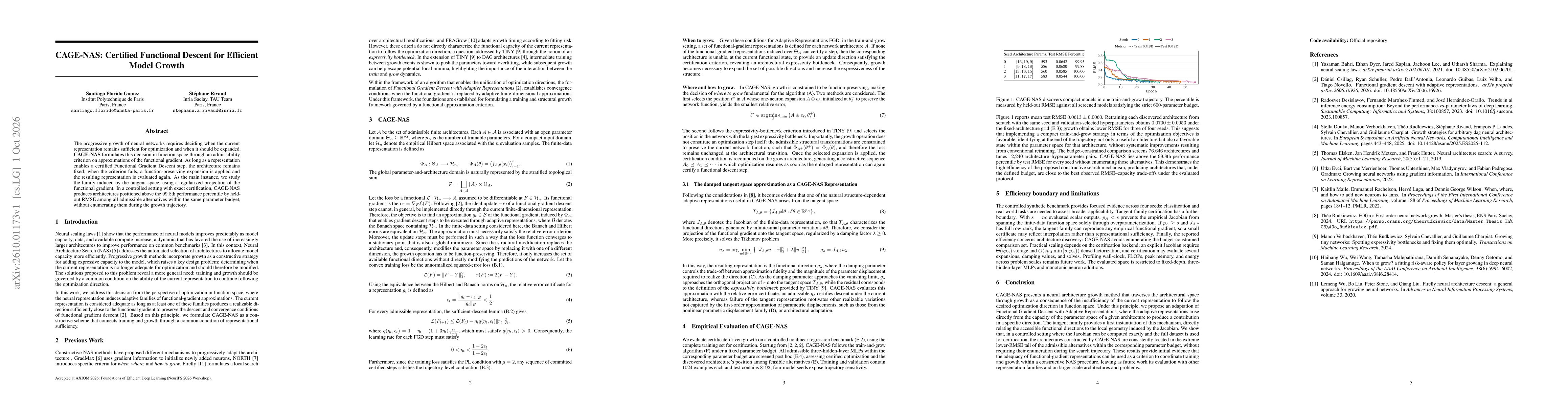 Thumbnail for CAGE-NAS: Certified Functional Descent for Efficient Model Growth