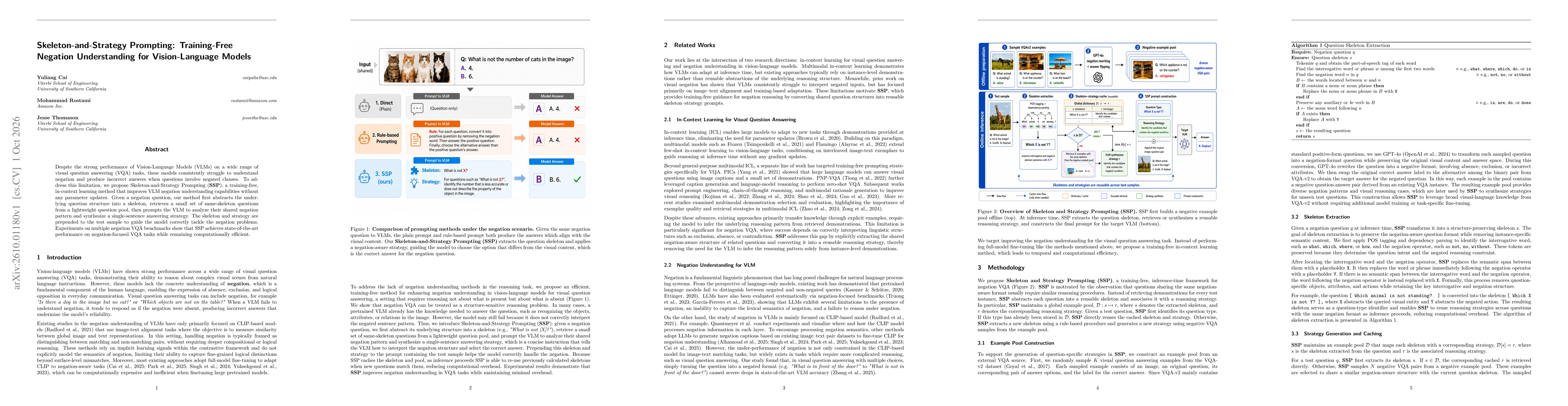 Thumbnail for Skeleton-and-Strategy Prompting: Training-Free Negation Understanding for Vision-Language Models