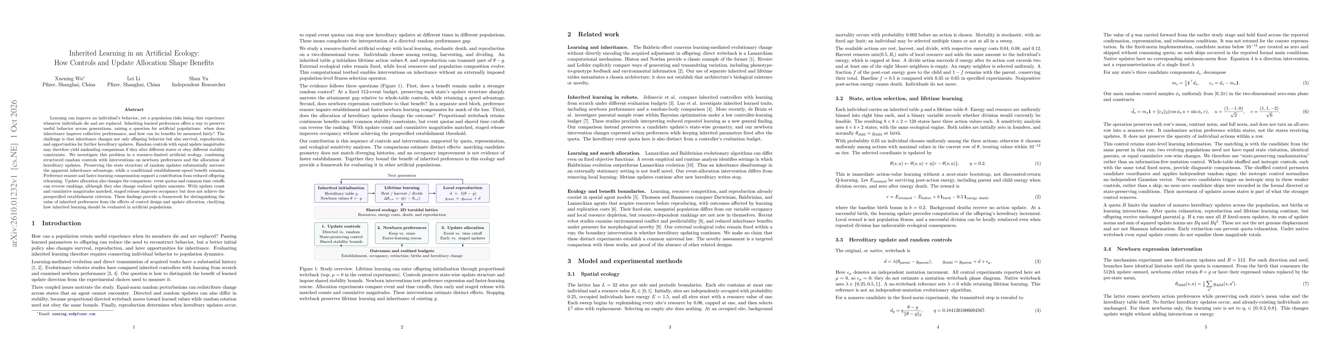 Thumbnail for Inherited Learning in an Artificial Ecology: How Controls and Update Allocation Shape Benefits