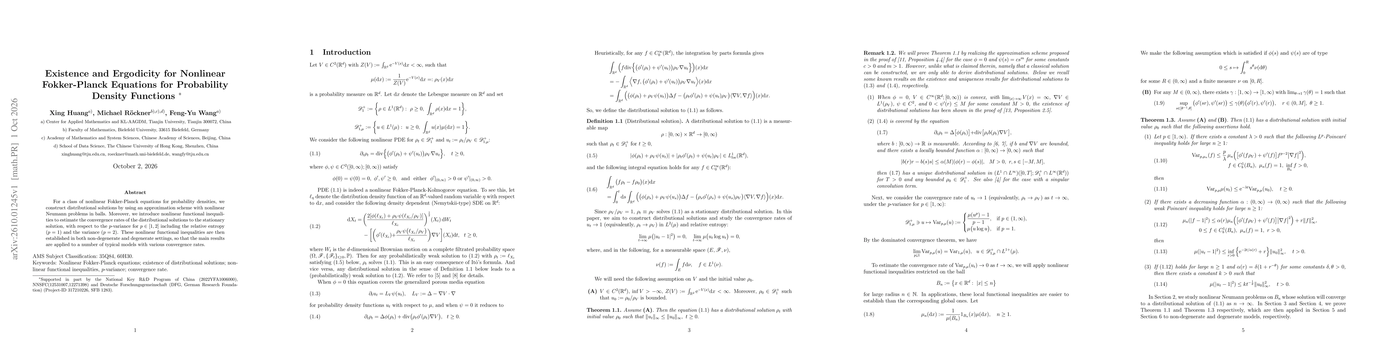 Thumbnail for Existence and Ergodicity for Nonlinear Fokker-Planck Equations for Probability Density Functions