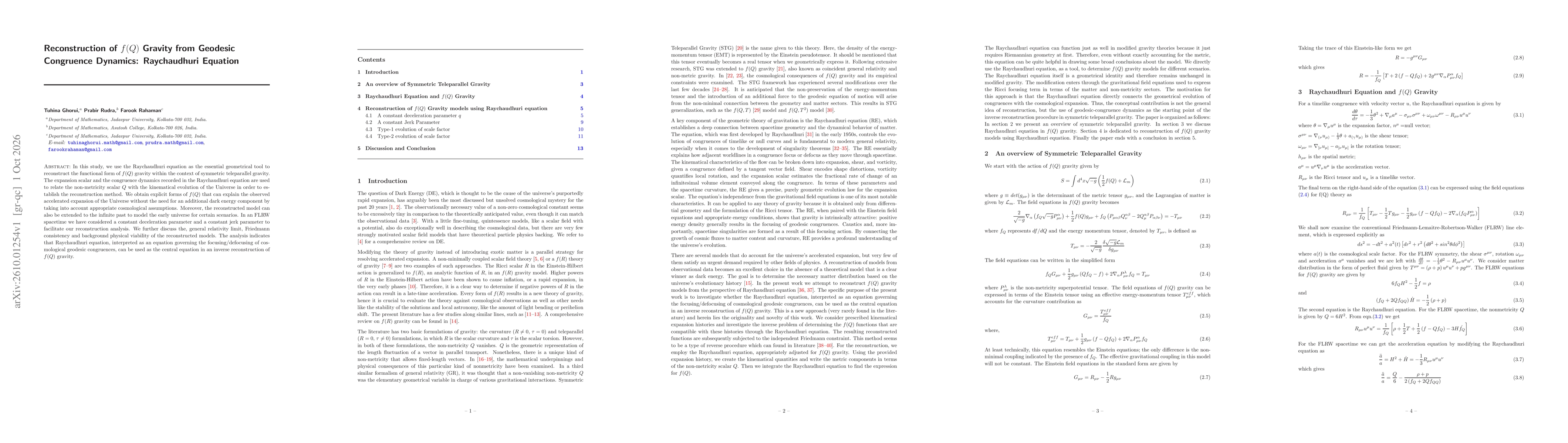 Thumbnail for Reconstruction of $f(Q)$ Gravity from Geodesic Congruence Dynamics: Raychaudhuri Equation