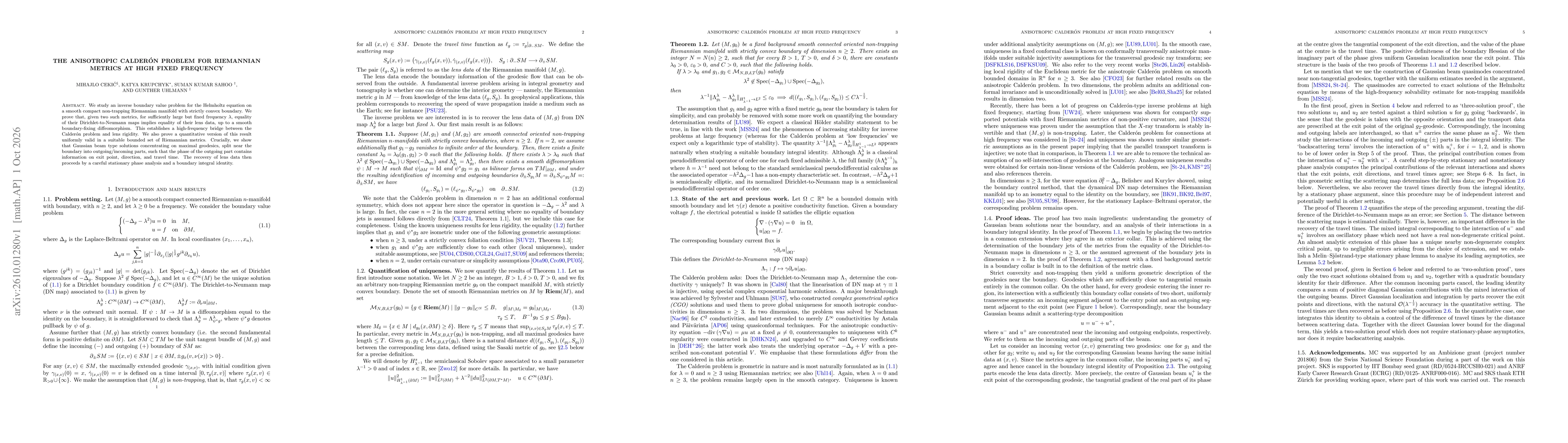 Thumbnail for The anisotropic Calderón problem for Riemannian metrics at high fixed frequency