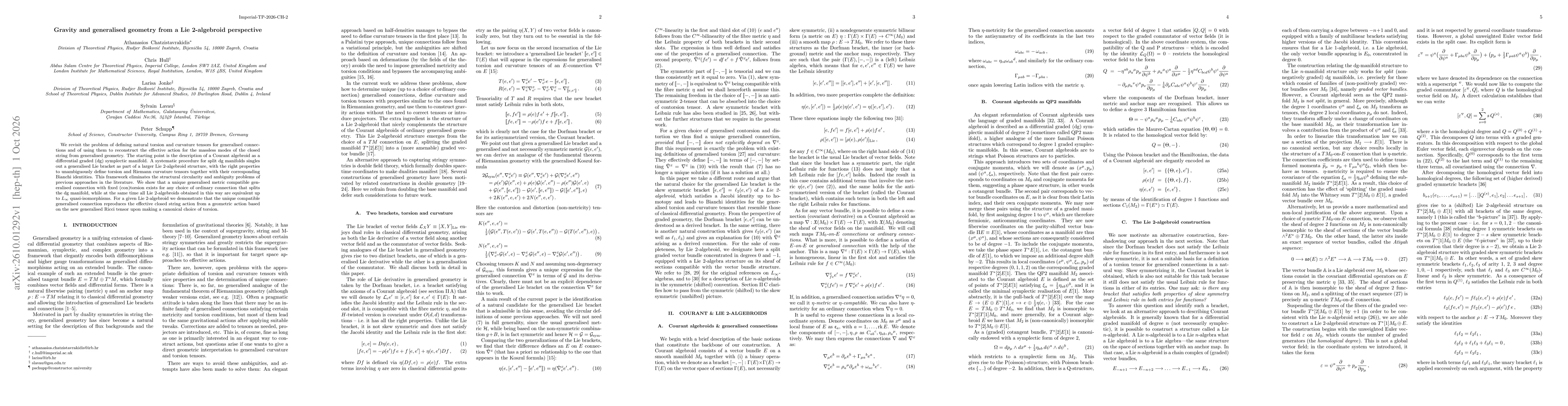 Thumbnail for Gravity and generalised geometry from a Lie 2-algebroid perspective