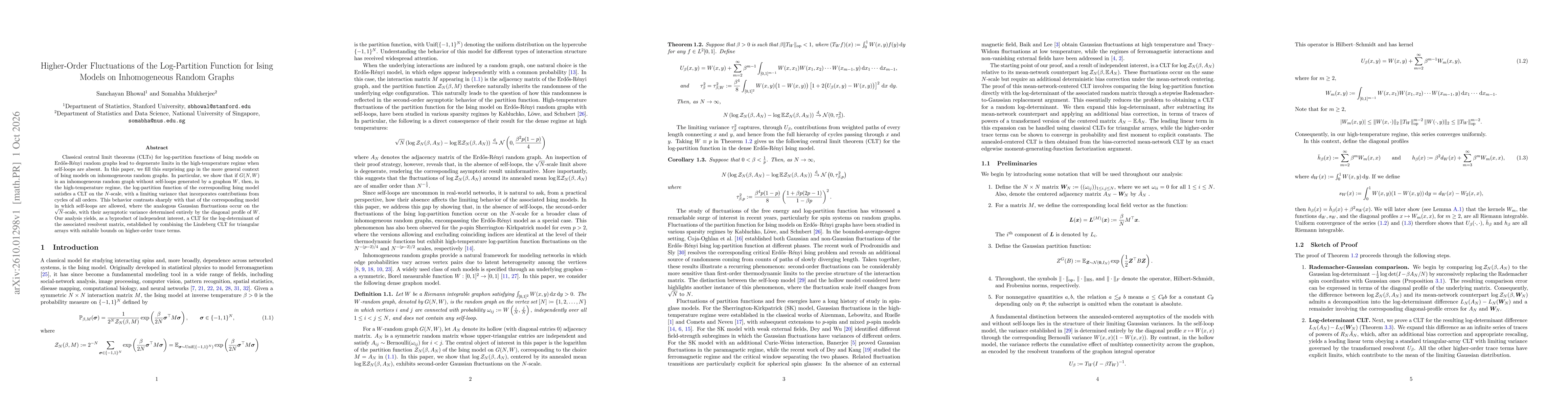 Thumbnail for Higher-Order Fluctuations of the Log-Partition Function for Ising Models on Inhomogeneous Random Graphs