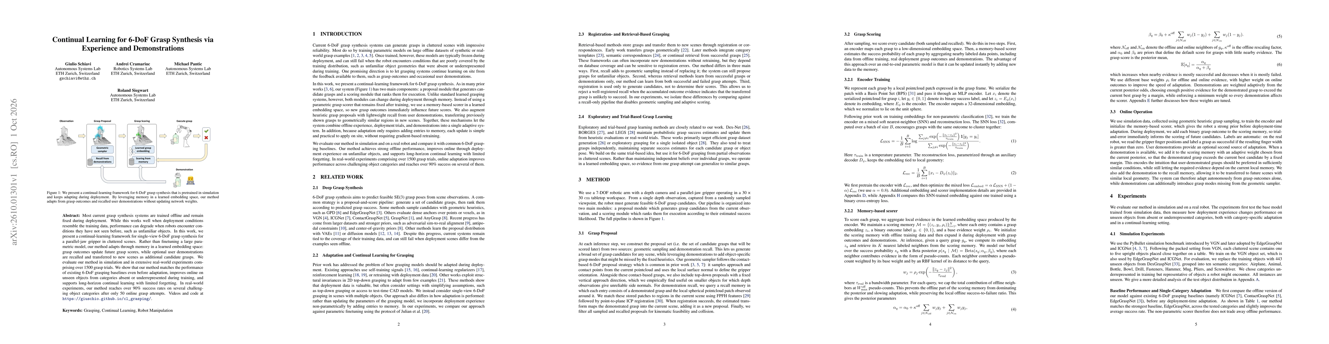 Thumbnail for Continual Learning for 6-DoF Grasp Synthesis via Experience and Demonstrations