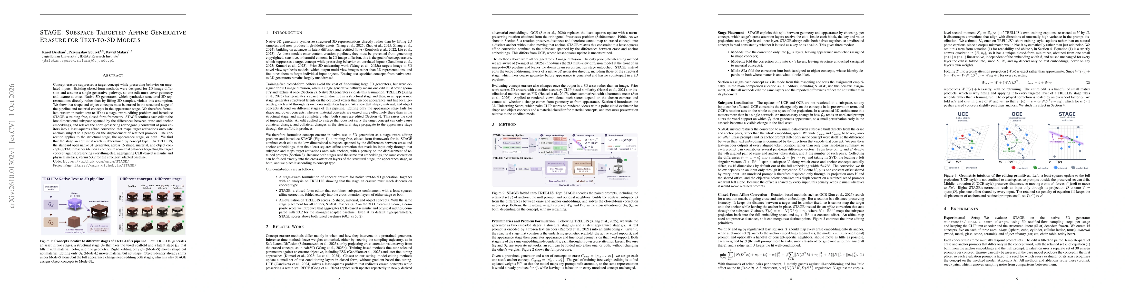 Thumbnail for STAGE: Subspace-Targeted Affine Generative Erasure for Text-to-3D Models