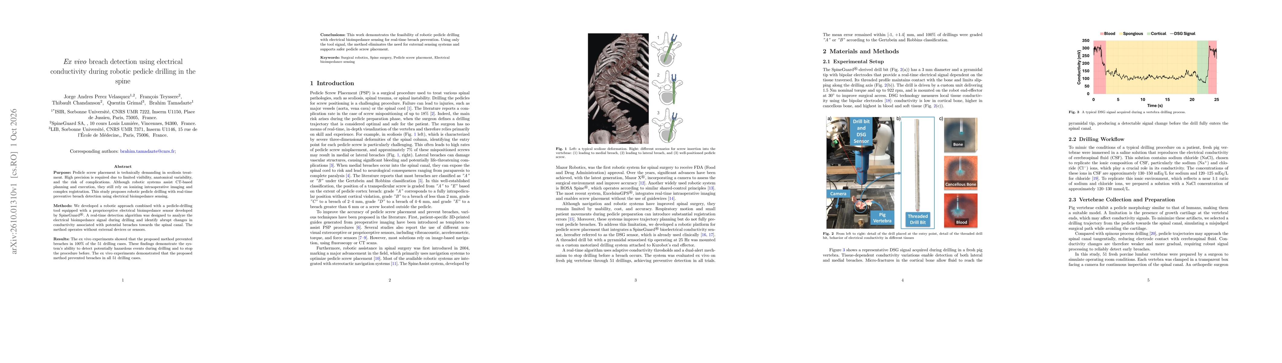 Thumbnail for Ex vivo breach detection using electrical conductivity during robotic pedicle drilling in the spine