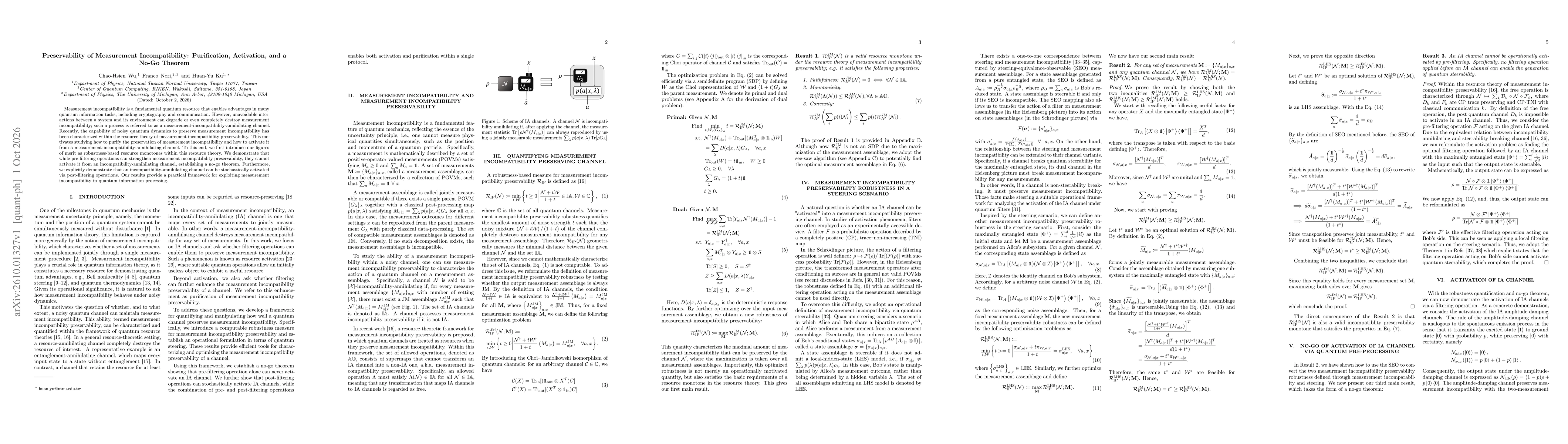 Thumbnail for Preservability of Measurement Incompatibility: Purification, Activation, and a No-Go Theorem