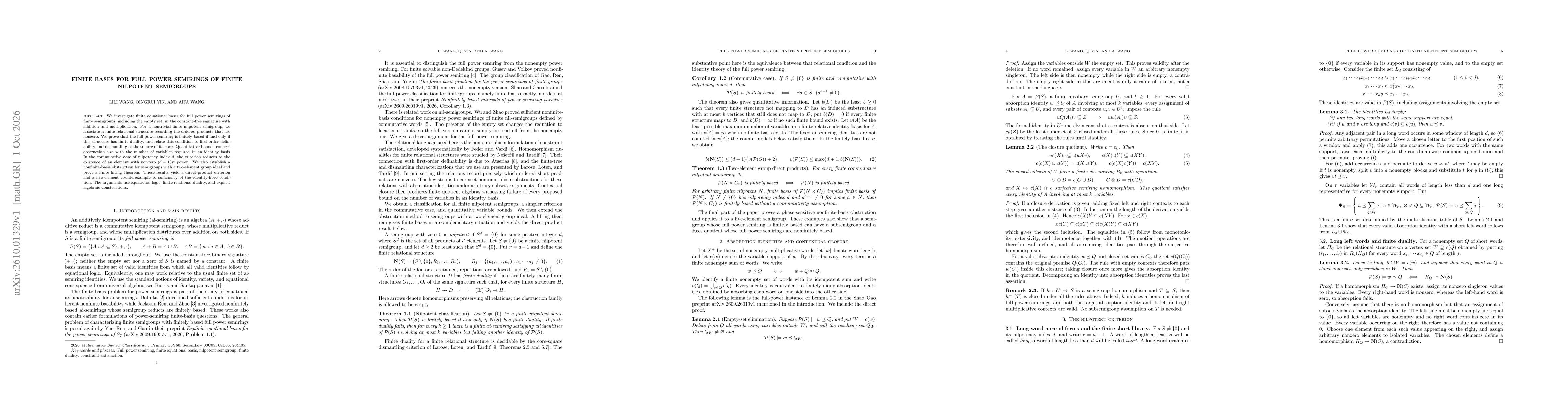 Thumbnail for Finite bases for full power semirings of finite nilpotent semigroups