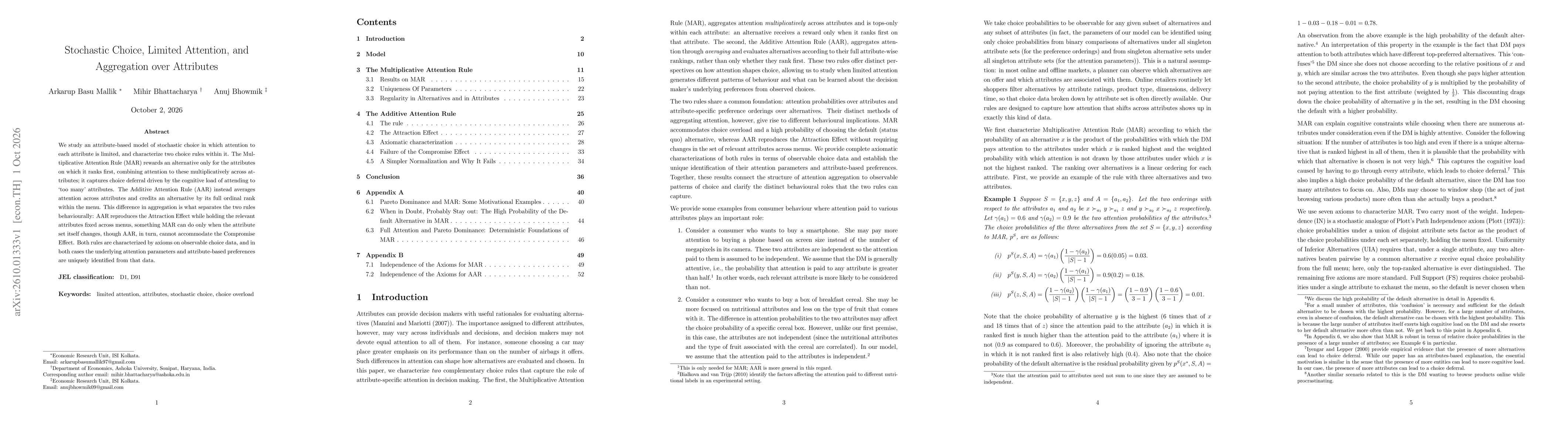 Thumbnail for Stochastic Choice, Limited Attention, and Aggregation over Attributes