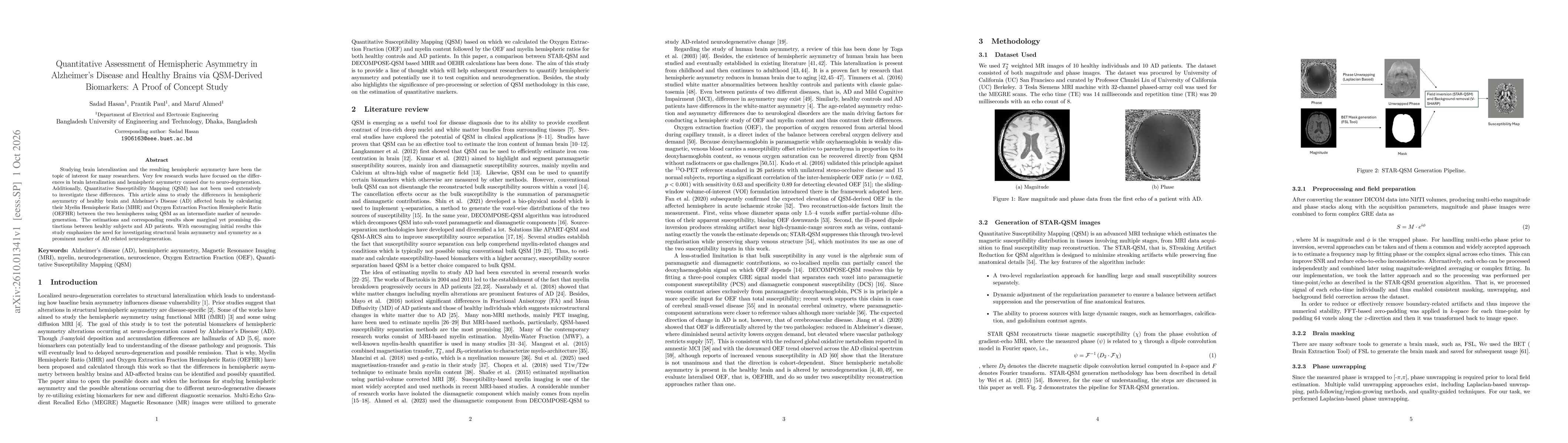 Thumbnail for Quantitative Assessment of Hemispheric Asymmetry in Alzheimer's Disease and Healthy Brains via QSM-Derived Biomarkers: A Proof of Concept Study