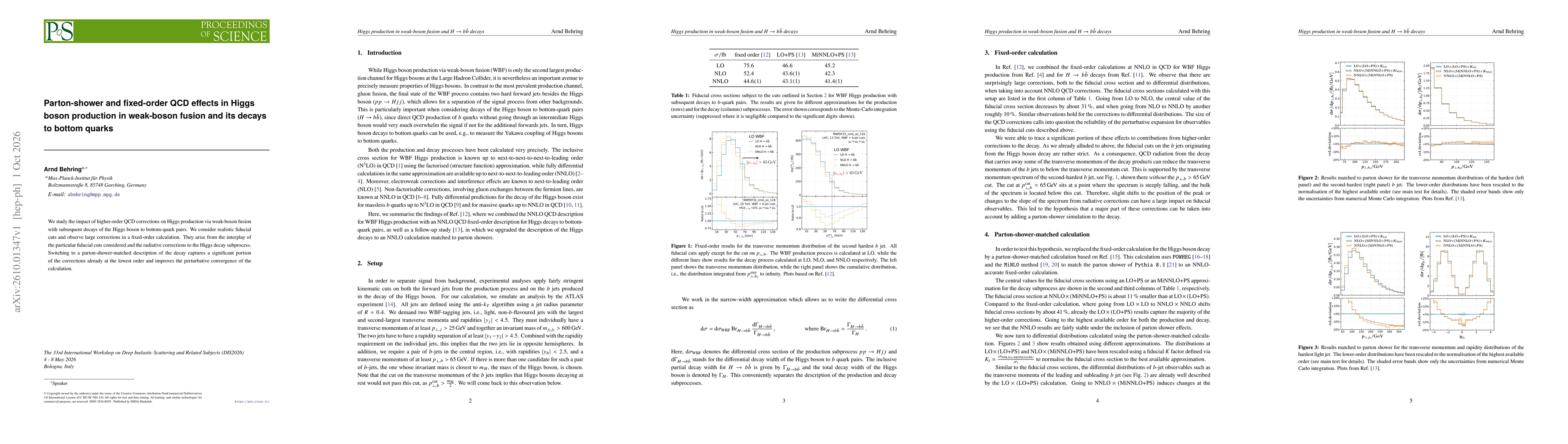 Thumbnail for Parton-shower and fixed-order QCD effects in Higgs boson production in weak-boson fusion and its decays to bottom quarks