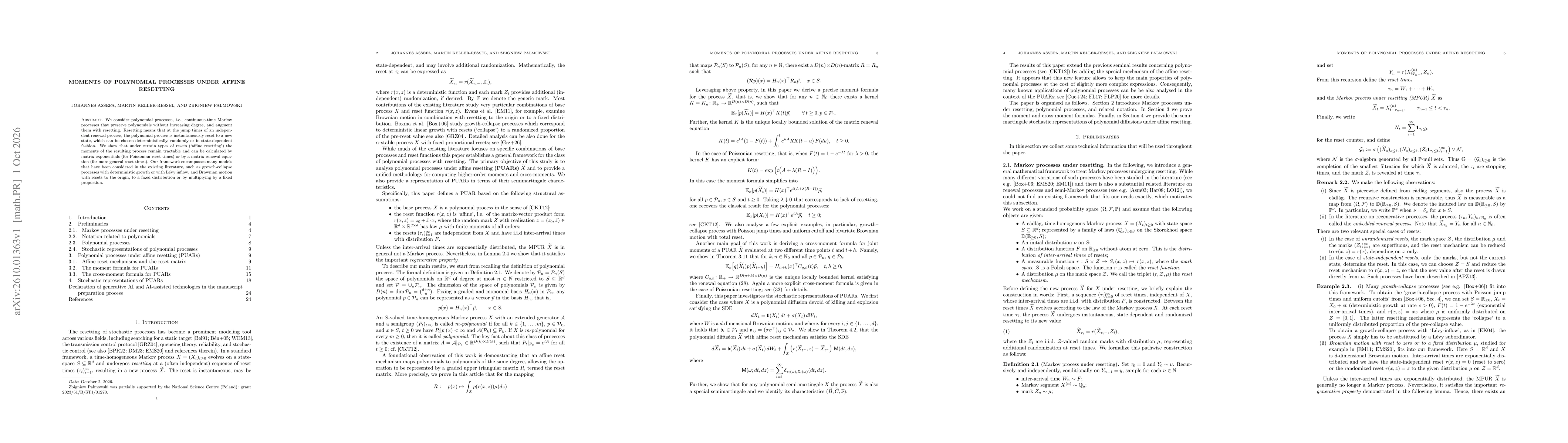 Thumbnail for Moments of polynomial processes under affine resetting