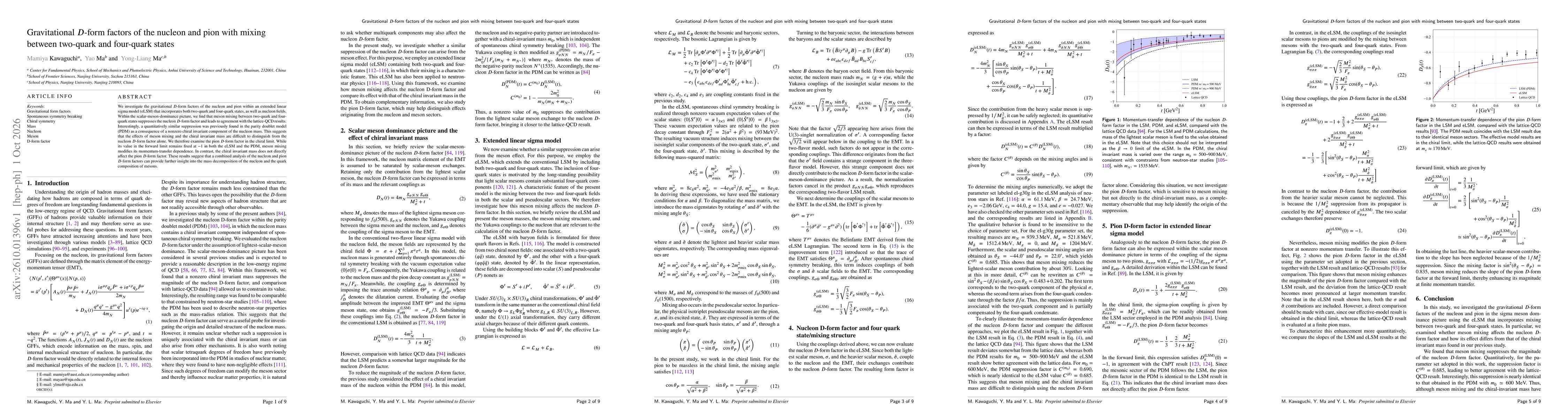 Thumbnail for Gravitational D-form factors of the nucleon and pion with mixing between two-quark and four-quark states