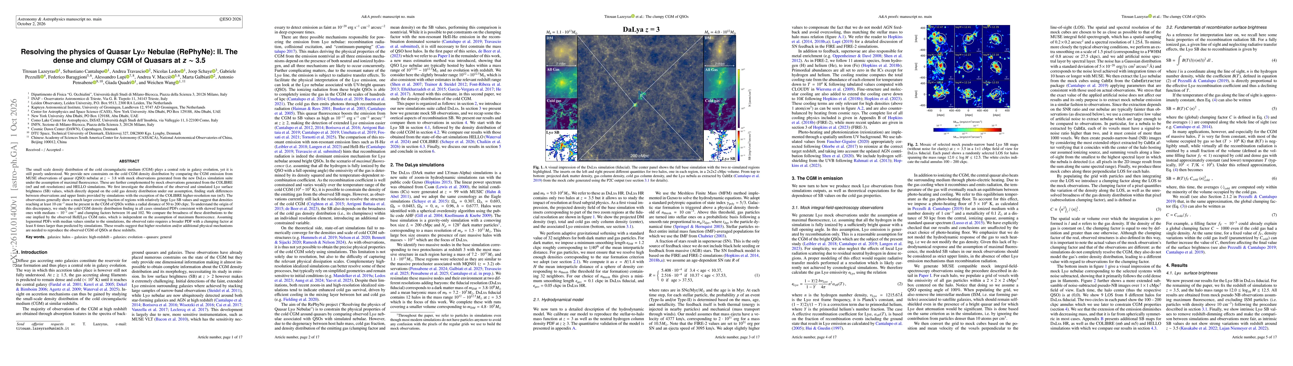 Thumbnail for Resolving the physics of Quasar Ly$α$ Nebulae (RePhyNe): II. The dense and clumpy CGM of Quasars at $z \sim$ 3.5