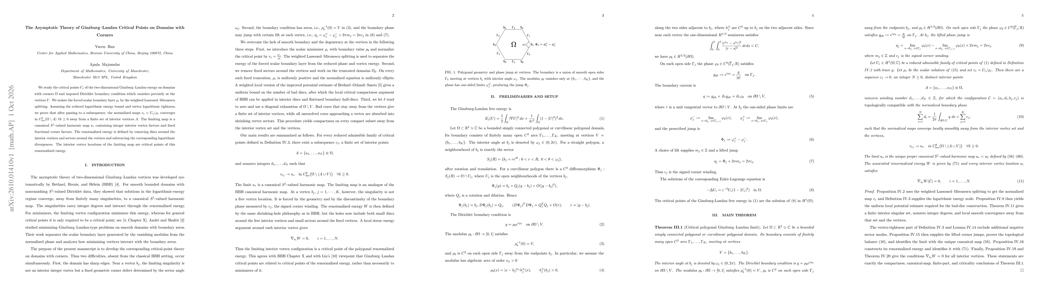 Thumbnail for The Asymptotic Theory of Ginzburg--Landau Critical Points on Domains with Corners