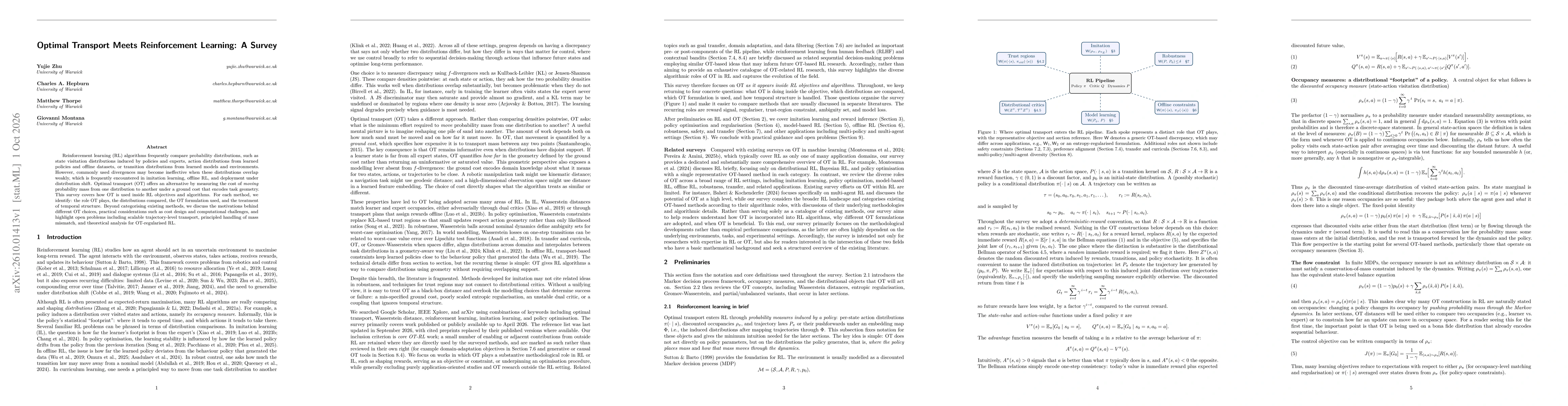 Thumbnail for Optimal Transport Meets Reinforcement Learning: A Survey