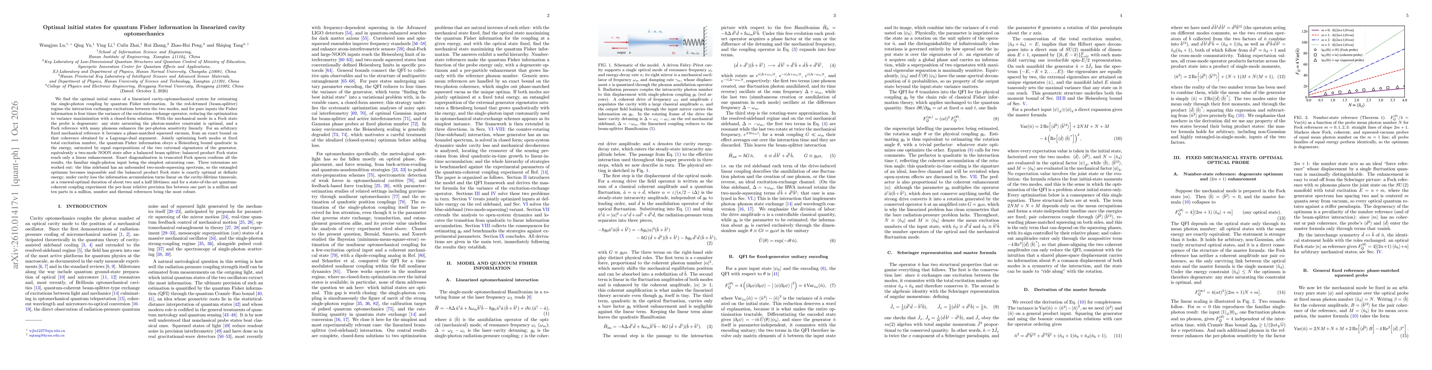 Thumbnail for Optimal initial states for quantum Fisher information in linearized cavity optomechanics