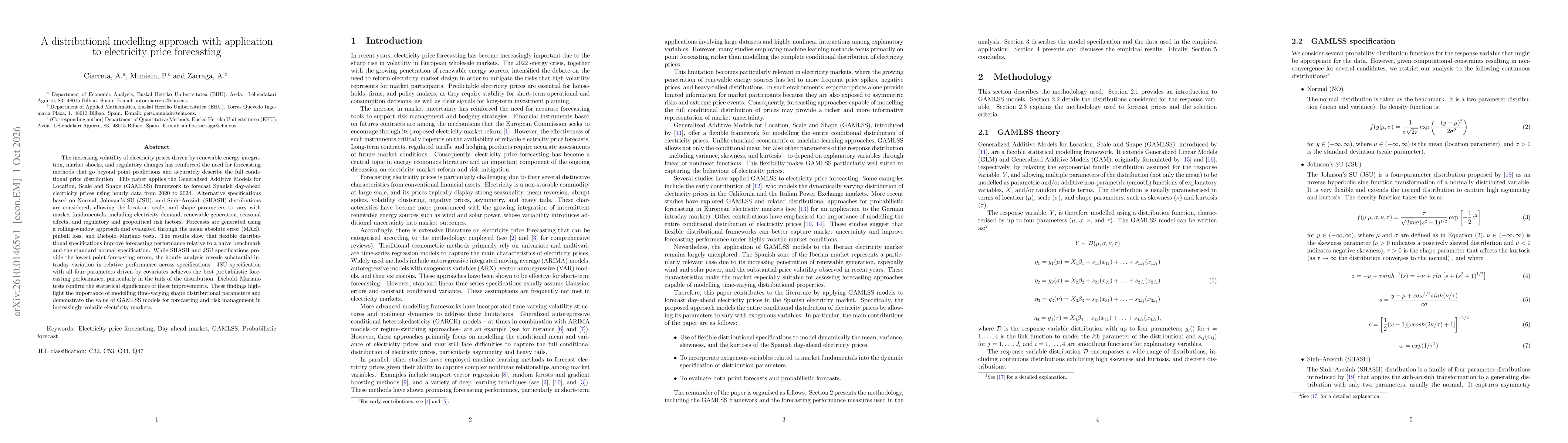 Thumbnail for A distributional modelling approach with application to electricity price forecasting