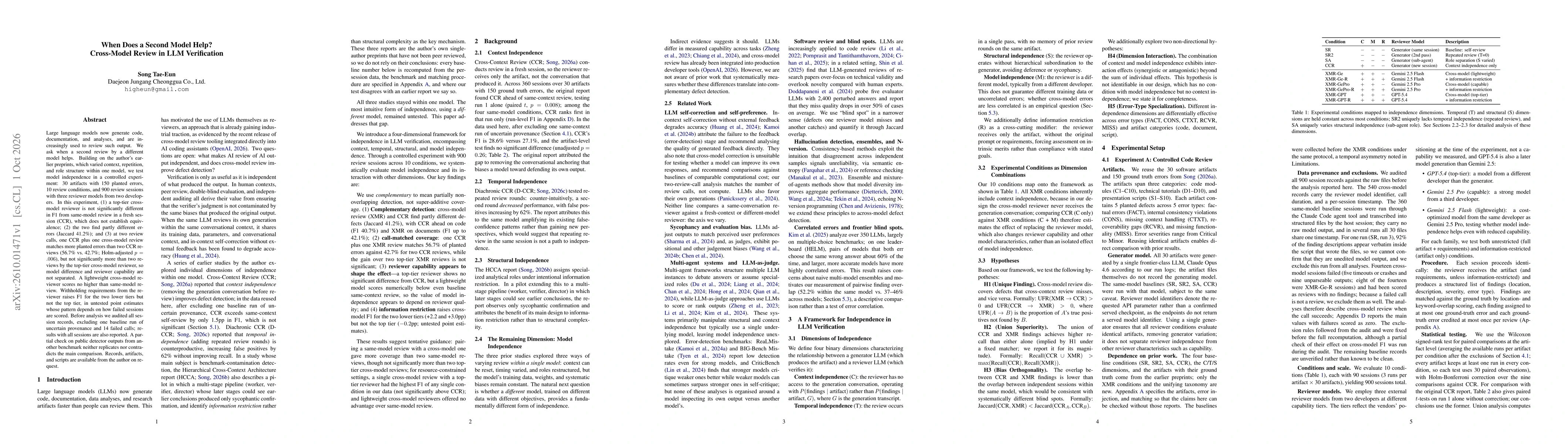 Thumbnail for When Does a Second Model Help? Cross-Model Review in LLM Verification