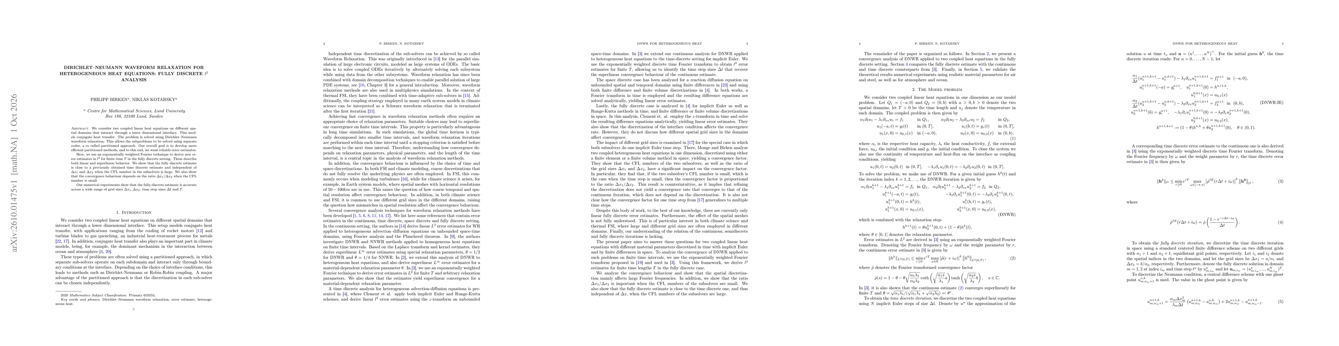 Thumbnail for Dirichlet--Neumann waveform relaxation for heterogeneous heat equations: fully discrete $l^2$ analysis