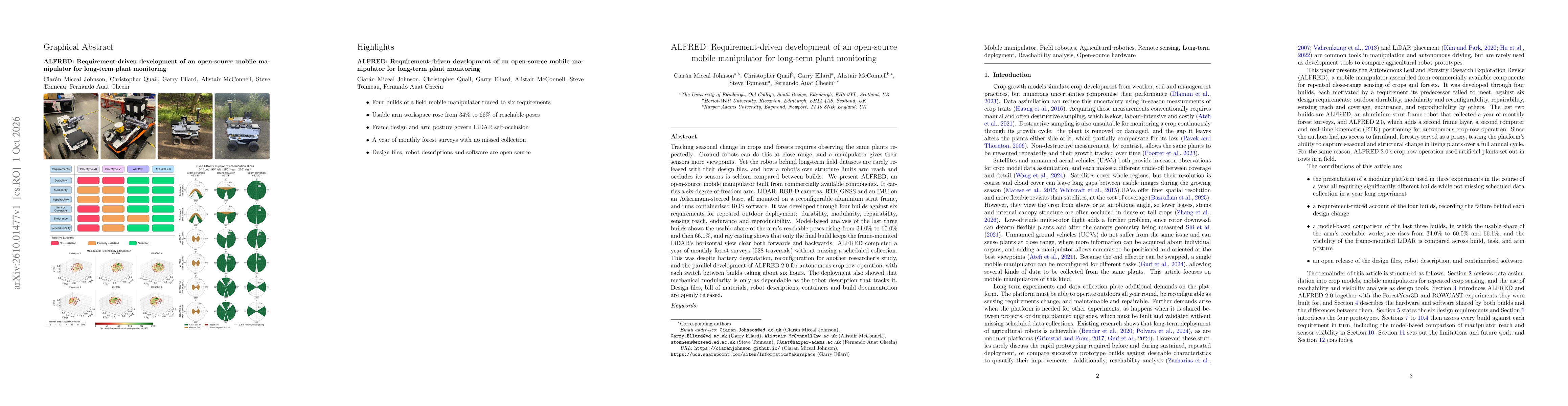 Thumbnail for ALFRED: Requirement-driven development of an open-source mobile manipulator for long-term plant monitoring